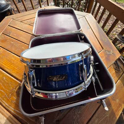 Vintage 1960s Whitehall (Made by Pearl) 14"x5" Blue Sparkle Snare, Stand, and Case image 1