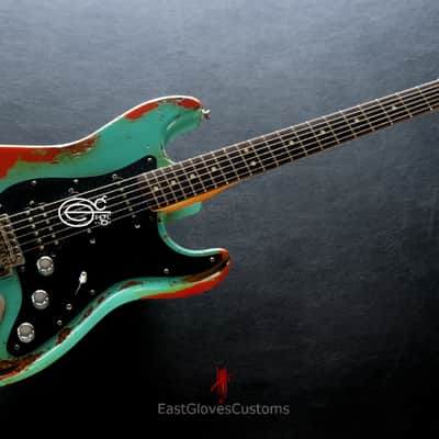 Fender FSR Stratocaster Seafoam Green/Metallic Orange HSS Heavy Aged Relic by EGC (107 OF 250) image 10