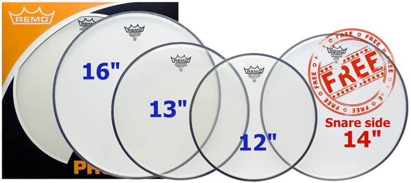 Remo 12/13/16 Clear Ambassador Head Pack with Free 14 Hazy Snare Side Head image 1