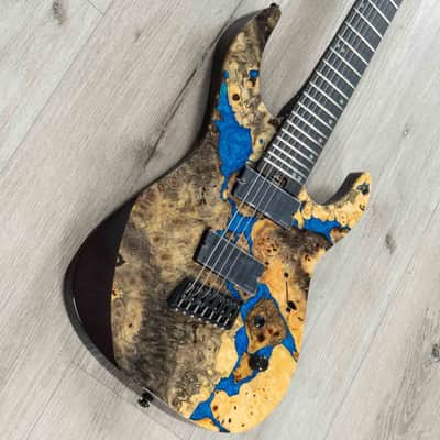Legator Ninja X7F Multi-Scale 7-String Guitar, California Buckeye Burl, Fishman Set, Caribbean Blue image 2