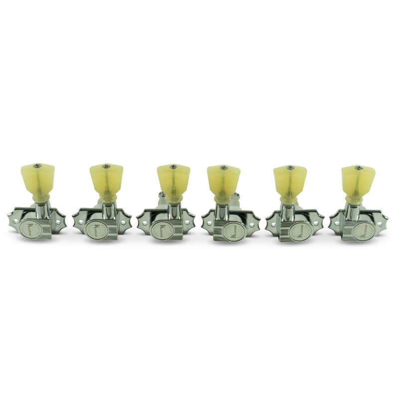 Kluson 3 Per Side Revolution Series G-Mount Tuning Machines Chrome With Plastic Keystone Button image 1