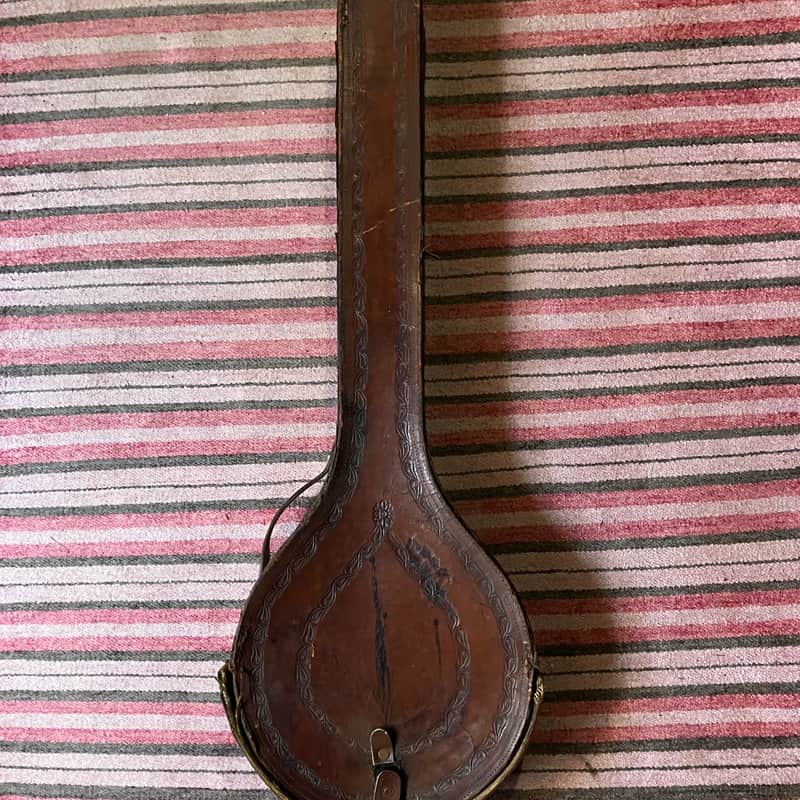 Antique 1890's M&W Bull's Head Leather Tooled Banjo Case image 1