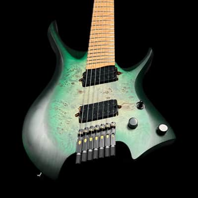 Headless Multiscale 7 String Electric Guitar in Trans Green Burst w/Deluxe GigBag image 4