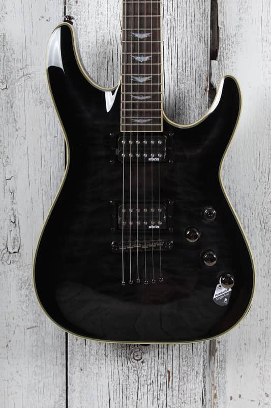 Schecter Omen Extreme-6 Electric Guitar Quilt Maple Top See-Thru Black image 1