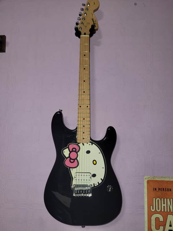 2006 Fender Squier Hello Kitty Stratocaster black guitar COLLECTORS ITEM image 1