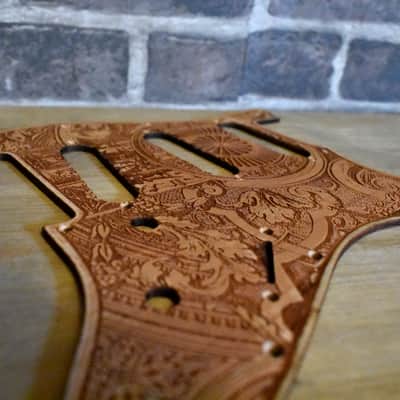 Handcrafted Cherrywood Pickguard for Fender Stratocaster HSS/SSS – Laser-Engraved Unique Design image 3
