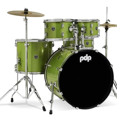 Pacific Drums Center Stage Complete Drumkit, 5 Drum Set, Electric Green Sparkle, 7x10, 8x12, 14x16 Floor, 16x22 Kick, 5x14 Snare (PDCE2215KTEL) image 1