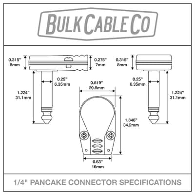 3 FT - Mogami 3082 Speaker Cable - Pancake Right Angle RA to Short Straight Stubby ST 1/4" Connectors - Black Housing / Silver Plug - Amp Head To Cabinet image 11