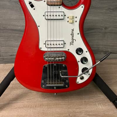 1965 Magnatone Tornado X-15 Red Sparkle Electric Guitar with Hard Case #2687 image 2