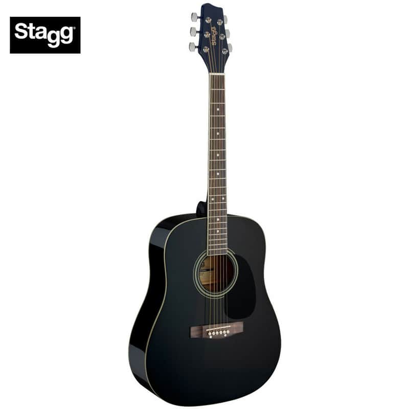 Stagg SA20D BLK Dreadnought Basswood Top Nato Neck 6-String Acoustic Guitar - Black image 1