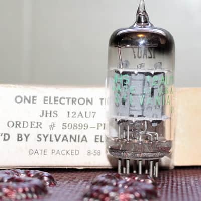 SYLVANIA JHS (JAN) 12AU7 ECC82 TIGHT BALANCE SHORT PLATE SQUARE GETTER TEST NOS+ IN BOX VINTAGE 1958 image 1
