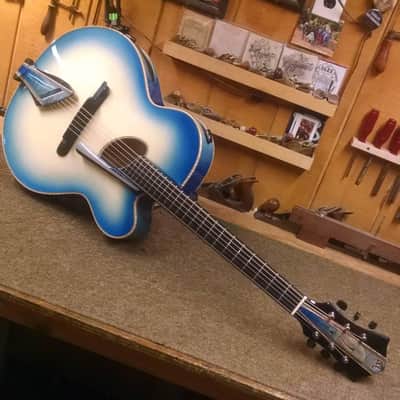 2015 Mirabella Oval Hole Archtop Blue Sunburst with Side Trapdoors image 15