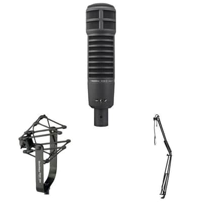 Electro-Voice RE20 Broadcast Announcer Microphone with Variable-D (Black) with Electro-Voice 309A Suspension Shock Mount for RE20, RE27N/D, Black and On-Stage Stands MBS5000 Broadcast/Webcast Boom Arm
