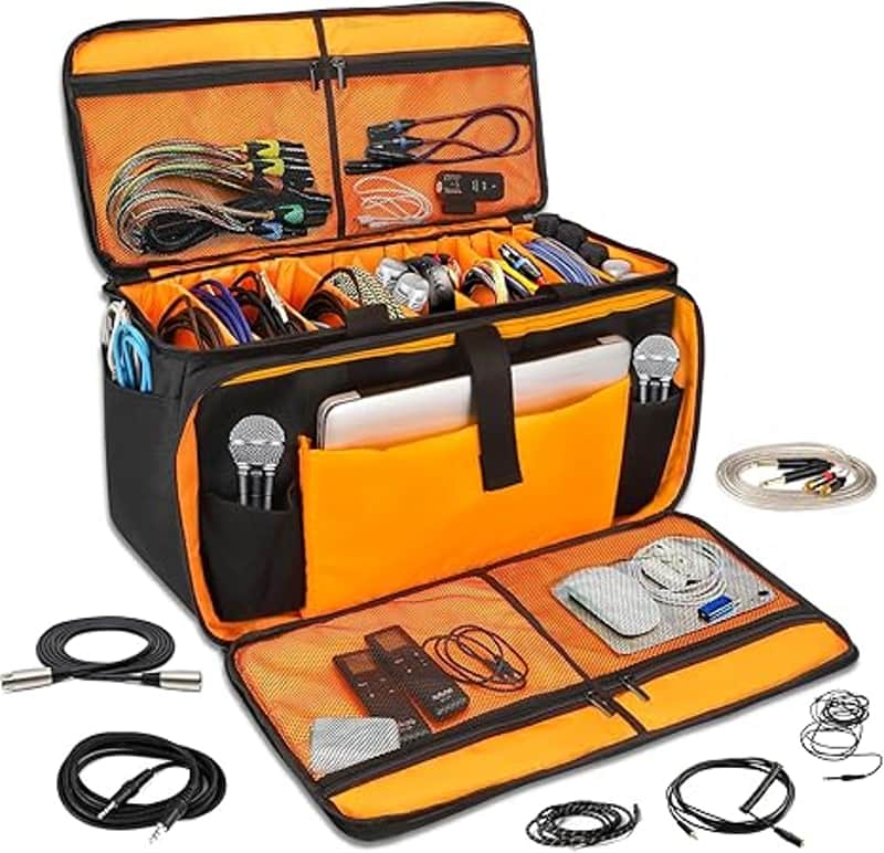 Cable Bag Organizer & DJ Bag with Detachable Padded Bottom and Adjustable Dividers, Travel Gig Bag for Professional Musicians for Cords, Microphones, DJ Equipment, Music Gear, Travel image 1