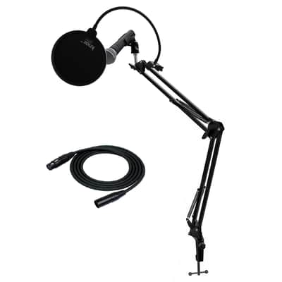 Shure SM58-LC Vocal Microphone with Knox Gear Boom Arm, Pop Filter and XLR Cable image 7