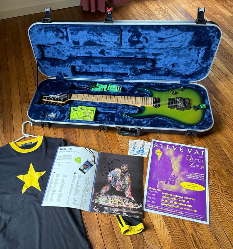 Ibanez LACS 7-string | The “Dave’s Party Piece” guitar used on Vai “Live at the Astoria” | Rare tour collectibles included | Brand new Ibanez case | FREE shipping image 1