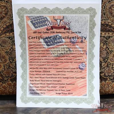 PRS Wild West Guitars 25th Anniversary Limited Run Wood Library Artist Package Custom 24 Piezo Salmon (Private Stock Color) 7.90 LBS (US Only / No International Shipping) image 12