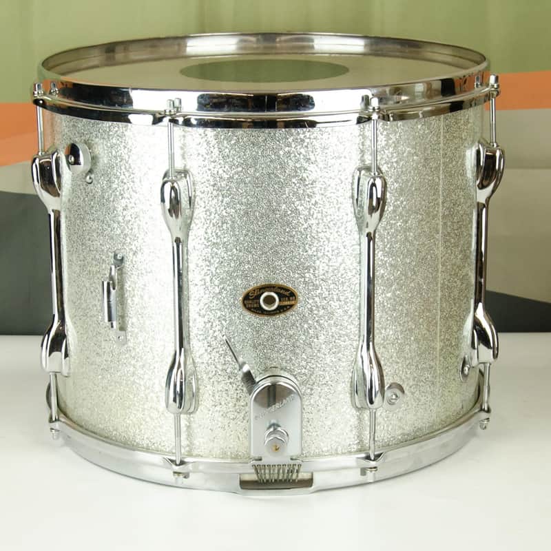 Slingerland 60s 12x15" Zoomatic Marching Snare Drum Silver Sparkle COB Brass Hoops image 1