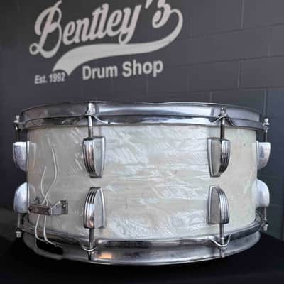Late 50's Vintage WFL Symphonic Model 6.5x14 Snare Drum in White Marine Pearl (Rm 4) image 6
