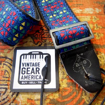 ACE Guitar Strap Blue Kaleidoscope Model as used by Rolling Stones Circa-1960s-Blue with Red, Green & Yellow Diamonds image 7