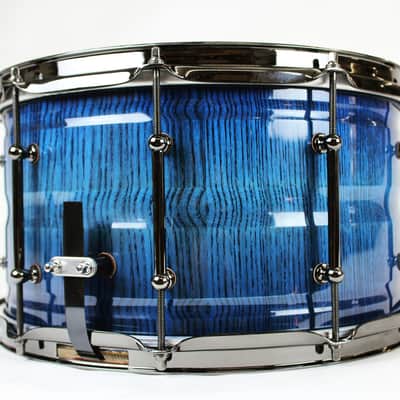 HHG drums 14x7 Contoured White Ash Stave snare drum, Electric Blue To Black High Gloss Lacquer image 1