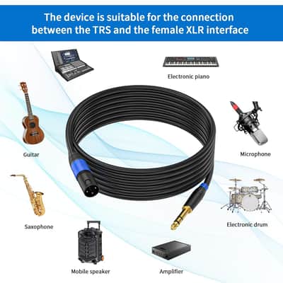 Male XLR to 1/4 Inch (6.35mm) TRS Mono Jack Microphone Cable,(2Pack, 3.3 FT) Balanced 3 Pin XLR Male to Quarter inch TRS Plug Mic Cord for Dynamic Microphone image 3
