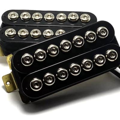 7 String Crusaders Humbucker Pickup Set, Bridge + Neck Collaborative HH Set, Black with Chrome Poles image 3