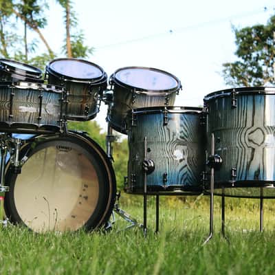 HHG Drums 7 Piece Contoured Ash Stave Kit 2019 Electric Ocean Burst image 2