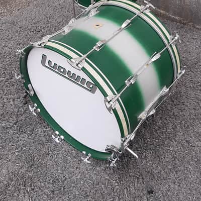 1990's Ludwig Green/Silver Duco 2PC Mach Lug Drum Set (20"x14" BD + 14"x12" FT) image 5