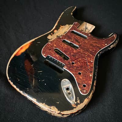 Relic Stratocaster body - Black over Three Tone Sunburst Alder strat body, Jozo Reece guitars image 9