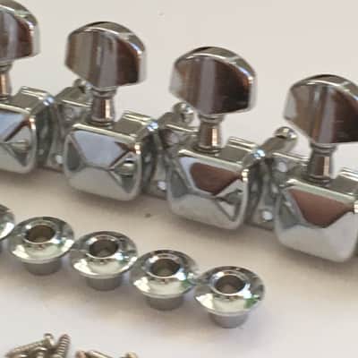 6 Complete Vintage Inline Electric Guitar Mounted Casing Gear Tuners + Bushings image 8