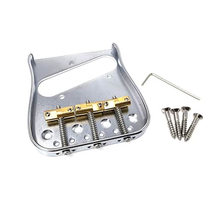 Brio ​Left Handed Telecaster Guitar Bridge – 54mm Brass Plate, 3 Compensated Saddles – Top-Load & String-Through, Curved Vintage Style image 1
