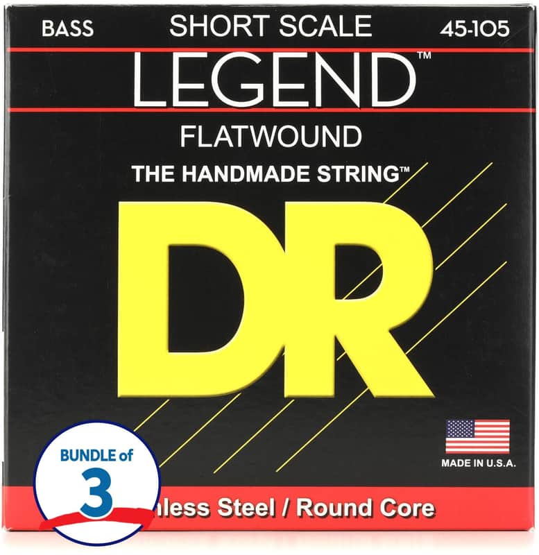 DR Strings Legend Polished Flatwound Stainless Steel Bass Strings (3 Pack) - .045-.105 Medium  Short Scale image 1