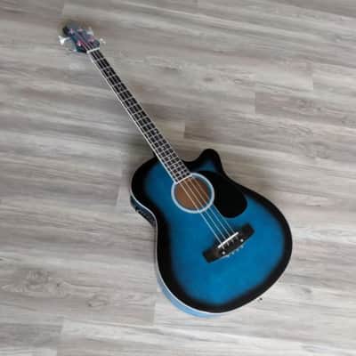Full Size 4 String Acoustic Electric Bass Guitar Fretted Bass Guitar Blue image 1