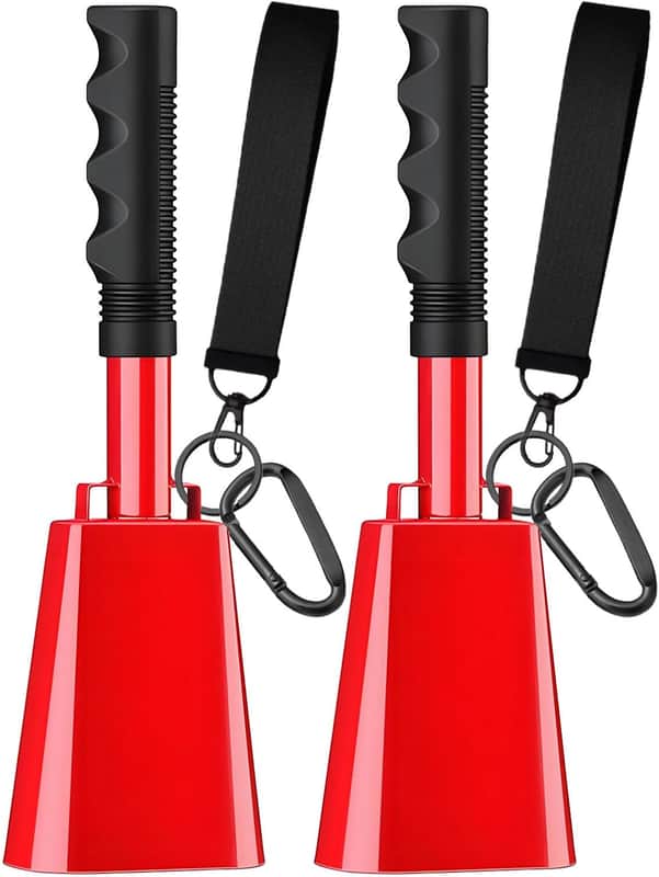 Cow Bells for Sporting Events Cowbell with Handle Wrist Strap 2 Pack 10" Hand Percussion Cowbells Cheering Noise Maker Cow Bell for School Football Games image 1