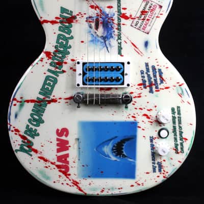 Custom Painted and Upgraded Epiphone Les Paul JR, Aged and Worn With Graphics and Matching Headstock image 1