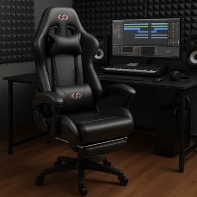 PU Leather Music Studio Chair with Footrest – Ergonomic Recording Chair for Producers, Adjustable Height, 300lb Capacity, Heavy-Duty Comfort for Long Sessions image 2