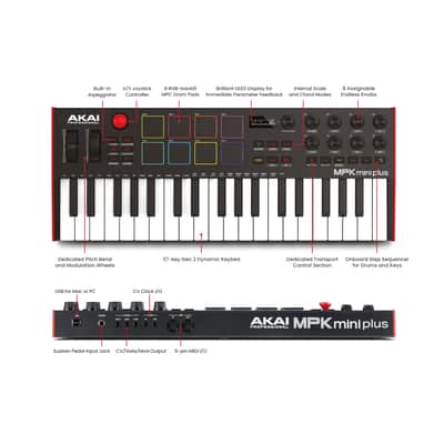 Akai MPKMINIPLUS 37-Key Midi Controller, RGB Pads image 2
