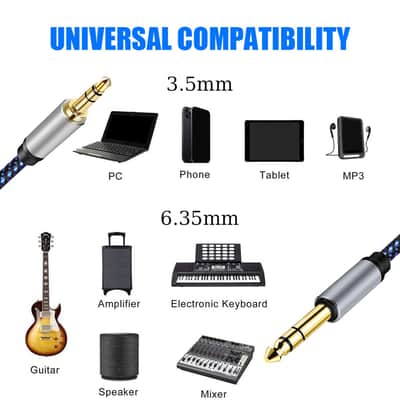 3.5mm to 6.35mm Stereo Audio Cable, 6.35mm 1/4" Male to 3.5mm 1/8" Male TRS Bidirectional Stereo Audio Cable Jack for Guitar, Laptop, Home Theater Devices, Speaker and Amplifiers (6m) image 2