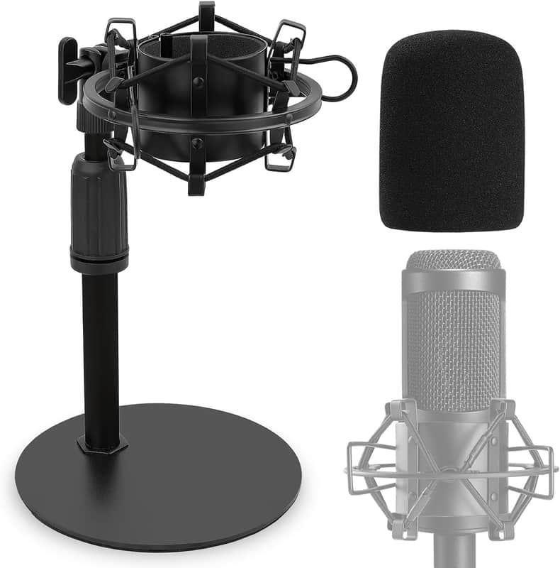 Desktop Mic Stand, Adjustable Table Microphone Stand with Shock Mount and Foam Windscreen for Audio Technica image 1