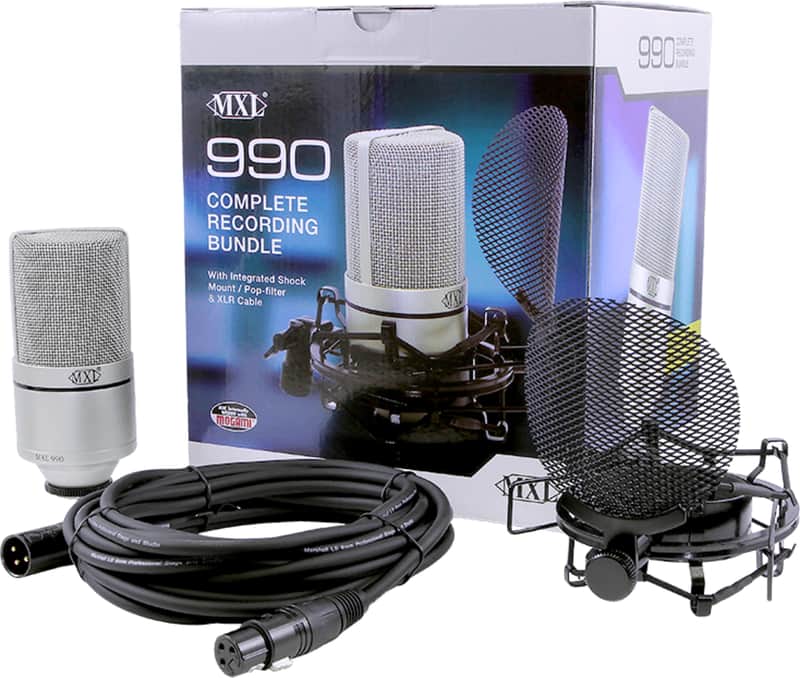 MXL 990 Large Diaphragm Condenser Microphone Complete Bundle, Silver image 1