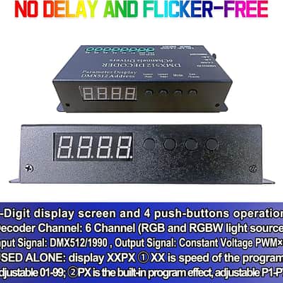 5V-24V 6 Channel DMX512 Decoder LED Controller, for RGBRGB RGBW RGBWW RGBWWW LED Strip Light, 4-Digit Display image 3