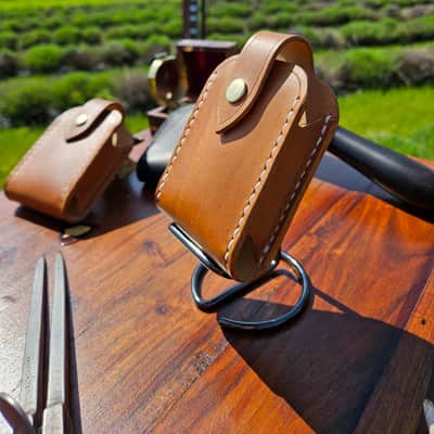 Guitar Wireless transmitter holster - handmade, hand stitched, vegetable tanned leather. image 23