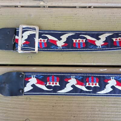 Vintage 1970's Ace-Style Red, White, and Blue Eagle and Shield Guitar Strap! image 2