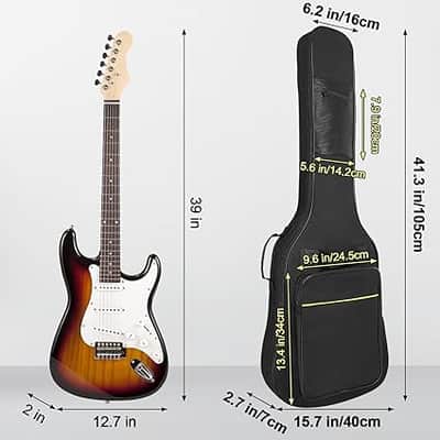 39 Inch Electric Guitar Bag Soft Guitar Case, 6 MM Thick Padded Electric Guitar Gig Bag Waterproof Guitar Backpack with Pockets, Black image 2