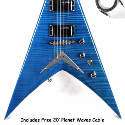 New! 2015 Dean Dave Mustaine VMNT Limited Edition Flying V Guitar - Trans Blue Flame Top! image 1
