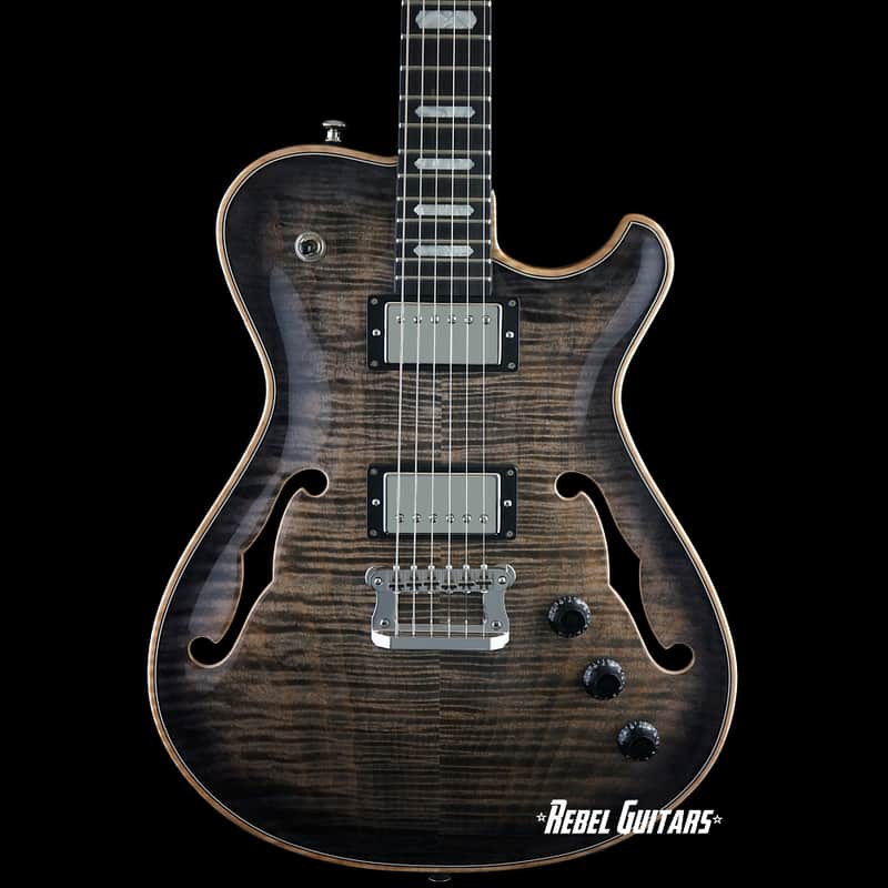 Knaggs Guitars Chena Hollowbody in Charcoal Burst w/ T1 Flame Maple Top image 1