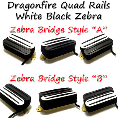 Quad Rails White Black Zebra Bridge Humbucker, 4 Black Blade Rails, Passive 23K Guitar Pickup ~ Style A image 4