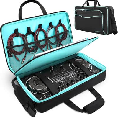 DJ Bag for DDJ-FLX4/DDJ 200/DDJ 400/DDJ REV1, Padded DJ Controller Crossbody Bag with 4 Pockets for 17.3 Inch Laptop, Cables, DJ Mixer Case with Adjustable Shoulder Strap for DJ Equipment image 1
