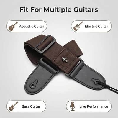 Vintage Cross Woven Guitar Strap w/ Leather Ends & Pick Pocket for Acoustic Electric Bass Guitar image 6